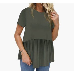 Hibluco Women's Summer Tops Short Sleeve Round Neck Shirt Tunic Blouse M